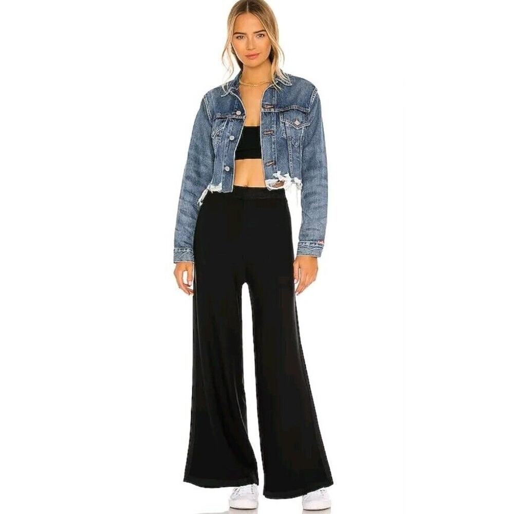 Free People Womens XS High Rise Flare Leg Pants Black Knit‎ SHOW OFF